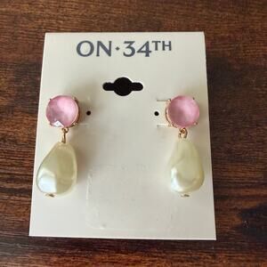On 34th Gold and Pink Drop Earrings